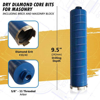 2-1/2" Dry Diamond Core Bit for Brick & Block Drilling, 5/8"-11 Arbor | Core drilling into masonry, brick, block, and