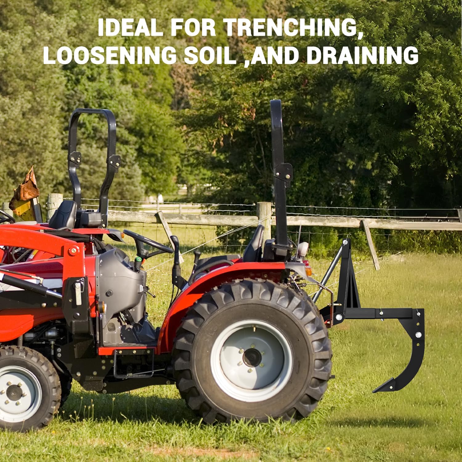 Hitch Mounted Trencher Fits 3 Point Hitch, Adjustable 16" Trenching Shank Plow, Heavy Duty Hitch Lawn Ripper for