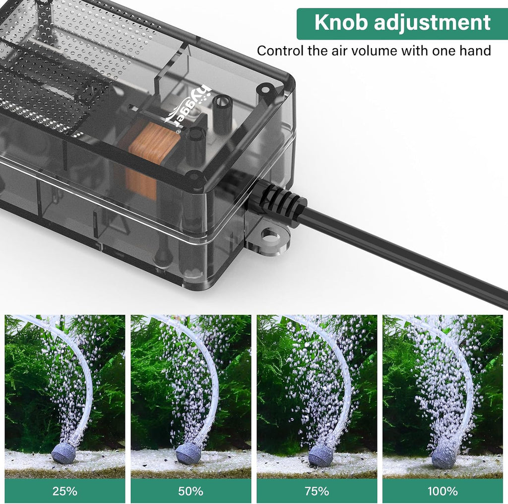 See-Through Air Pump for 20-50 Gallon Aquarium Fish Tank: Oxygen Pump,Silent Powerful Aerator Pump 1.5W 1 Air Outlets