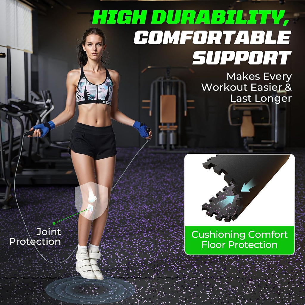 0.56" Rubber Top Gym Flooring, Heavy Duty Gym Mats for Home Gym