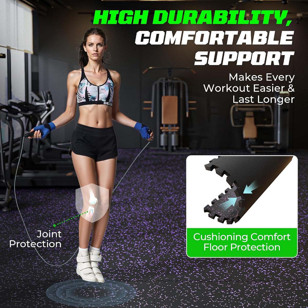0.56" Rubber Top Gym Flooring, Heavy Duty Gym Mats for Home Gym