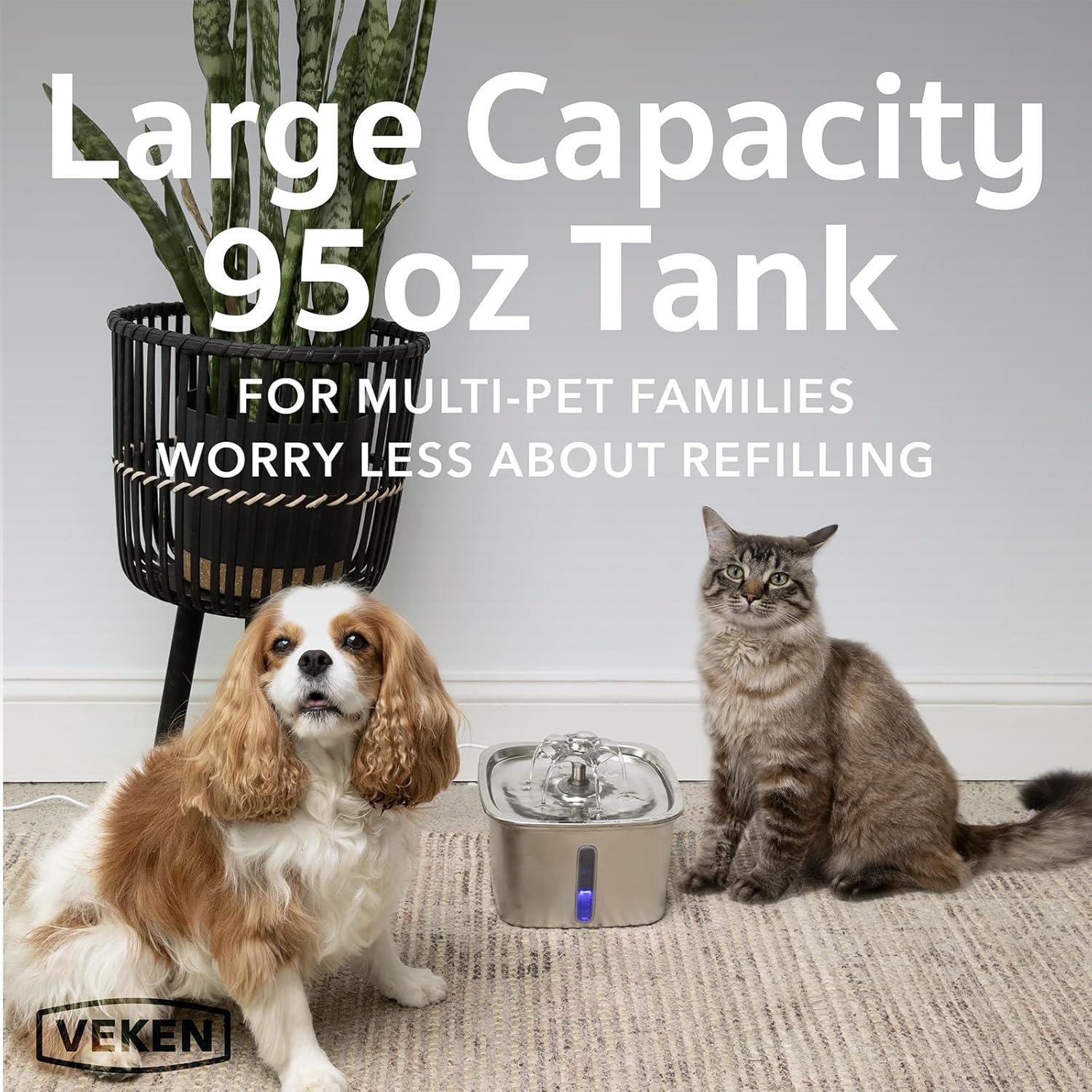 Innovation Award Winner Stainless Steel Cat Water Fountain, 95oz/2.8L Automatic Pet Fountain Dog Water Dispenser with