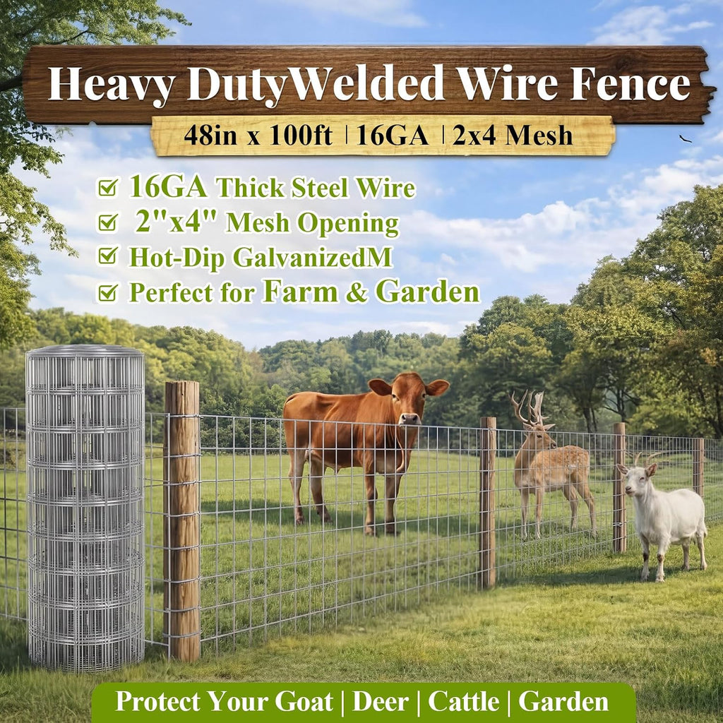 48in X 100 ft Welded Wire Fence, 2 Inch x 4 Inch 16 Ga, Silver