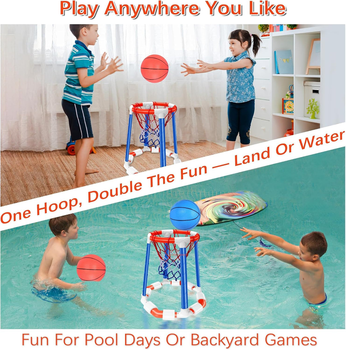 Pool Basketball Hoop Floating Set, Pool Toys and Pool Games for Kids and Adults, Durable Basketball Hoop with Balls