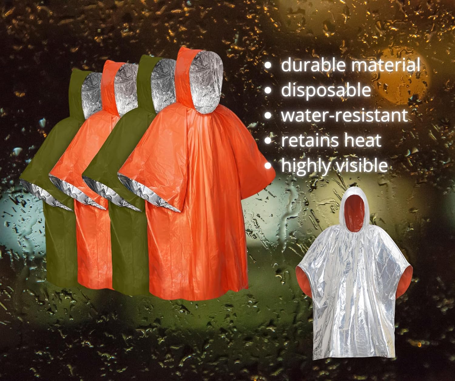 Emergency Survival Kit for Hurricane, Storm, Tornado Preparedness | Insulated Poncho, Flashlight, Emergency Blanket