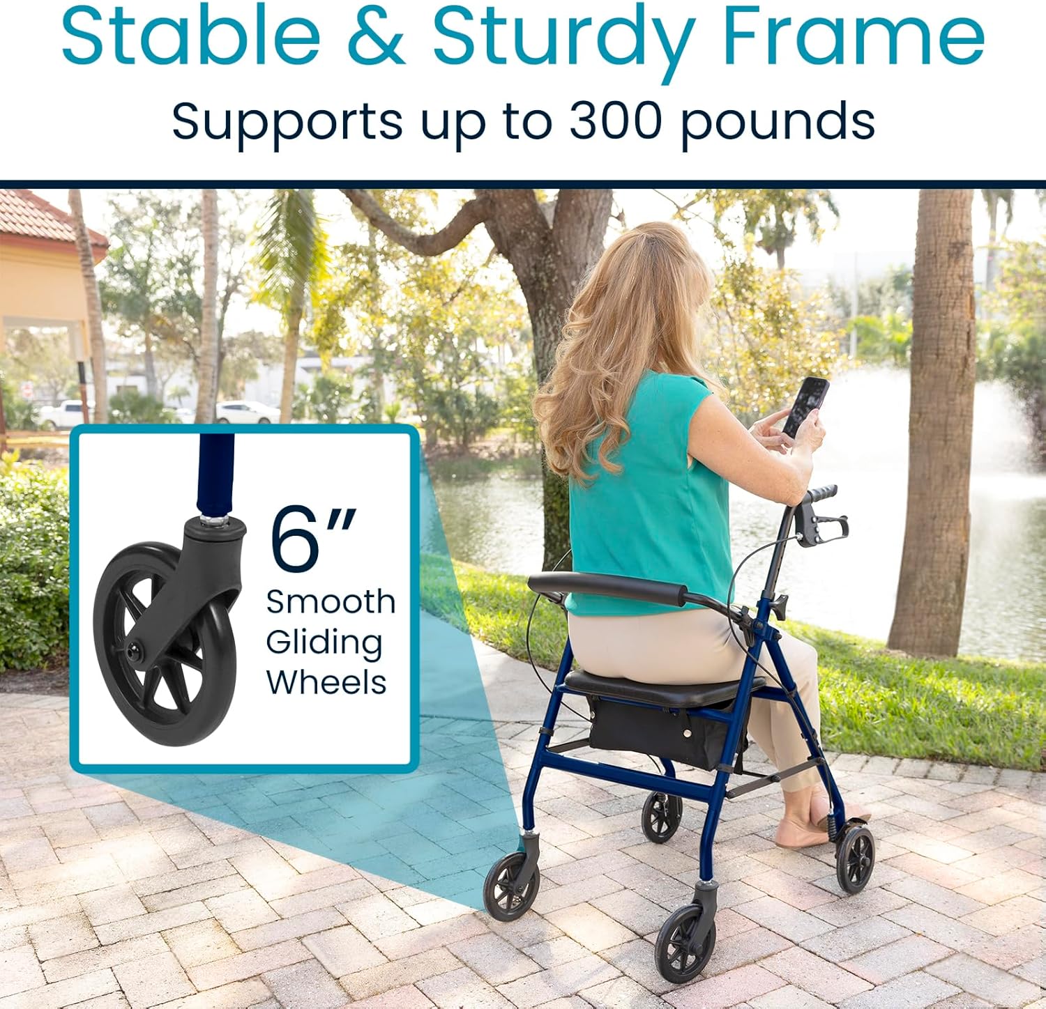 Vive Ultra Lightweight Rollator Walker with Seat - Foldable, Narrow, Rolling Senior Walker for Small Spaces - 4 Wheel