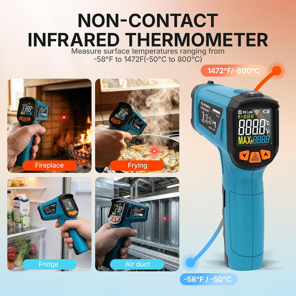 Infrared Thermometer Gun, -58°F to 1472°F(-50~800°C), Sky Blue