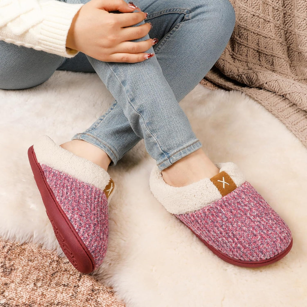 Women's Indoor Bedroom Slipper with Memory Foam, Gift for Women, Wool-Like House Shoe with Anti-Skid Rubber Sole for