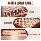 GSE Deluxe 3-in-1 Chess Checkers Backgammon Game Table Set with Game Pieces