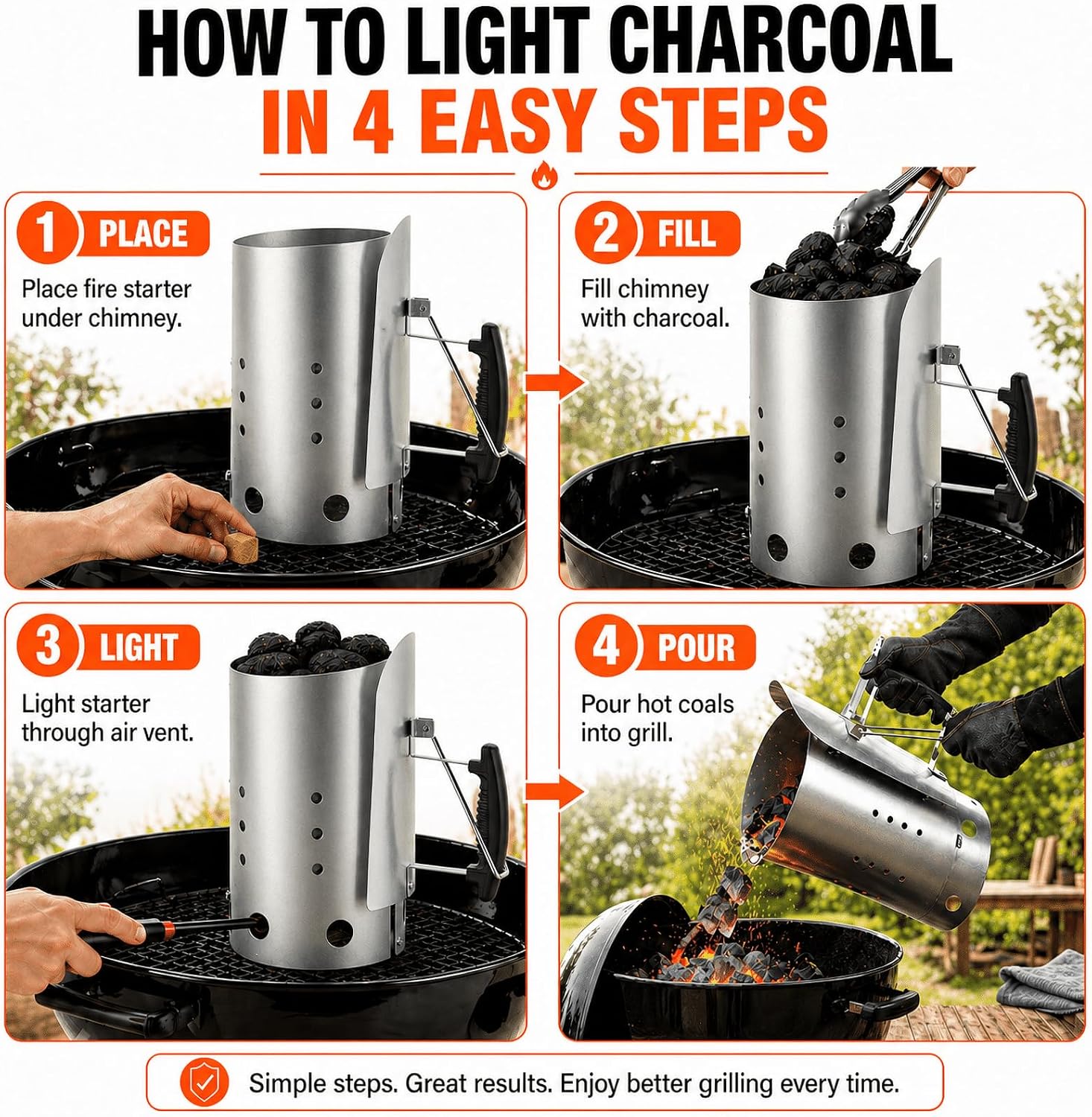 Charcoal Chimney Starter for Grill: Large BBQ Chimney Starter