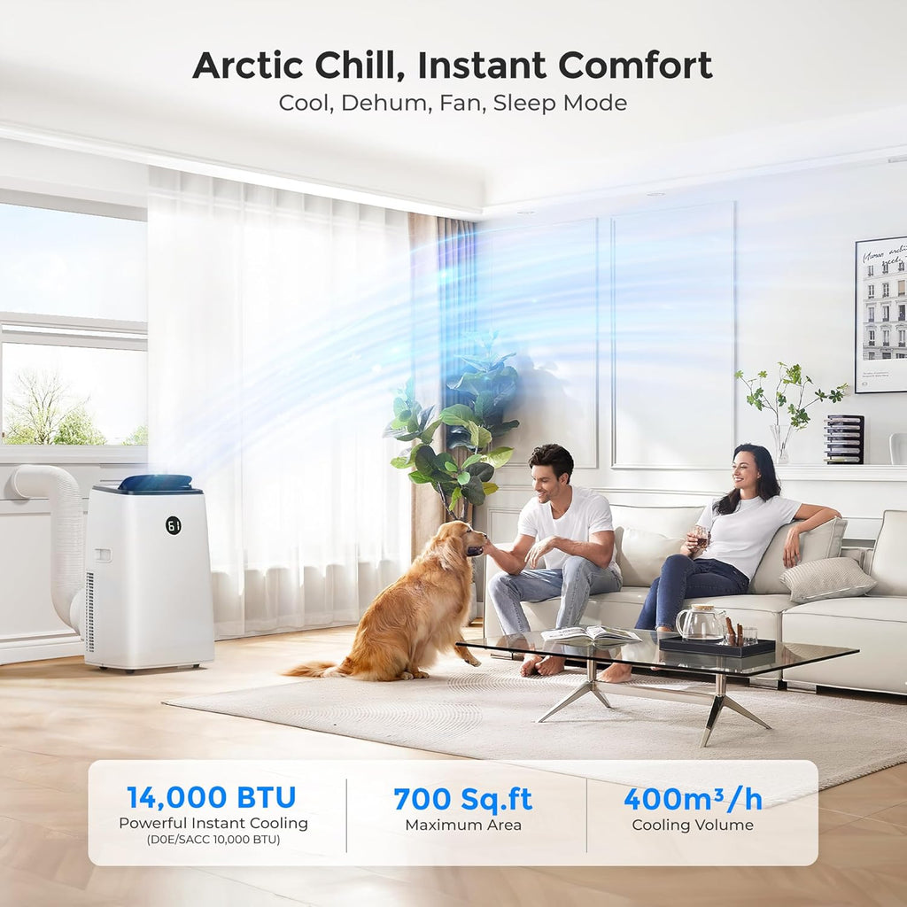 14000 BTU Portable Air Conditioner for Large Room up to 700 Sq. Ft, 3-in-1 Self-Evaporating AC with Fan &
