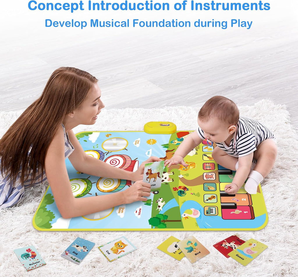 Musical Toys for Toddlers 1-3, Floor Piano Mat for Baby Boy Girl Gifts | 35”x27” 3-in-1 Drum Animal Music Play Mat