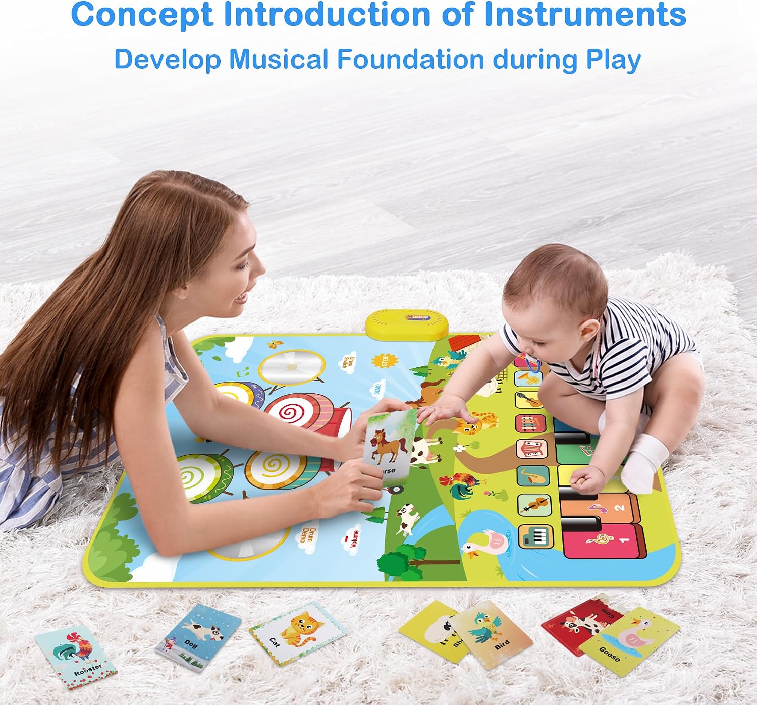Musical Toys for Toddlers 1-3, Floor Piano Mat for Baby Boy Girl Gifts | 35”x27” 3-in-1 Drum Animal Music Play Mat