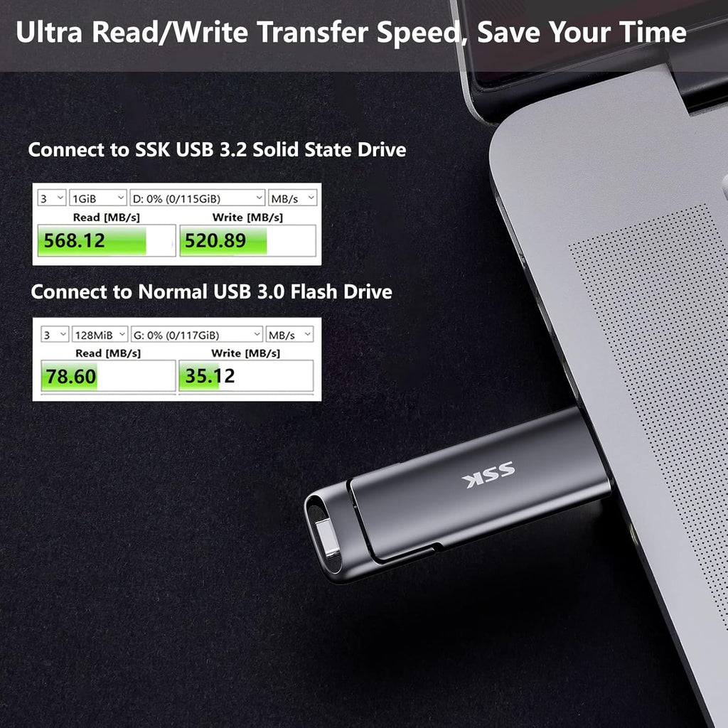 1TB External SSD Drive up to 550MB/s Dual USB C+A 3. 2 Thumb Drive | Support OTG Function,Fast Solid State SSD,USB