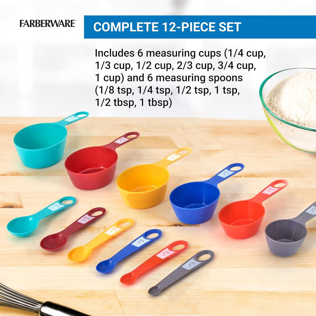 12-Piece Measuring Cup and Spoon Set – Color-Coded Kitchen Measuring Tools with Easy-Read Markings, Nesting Design