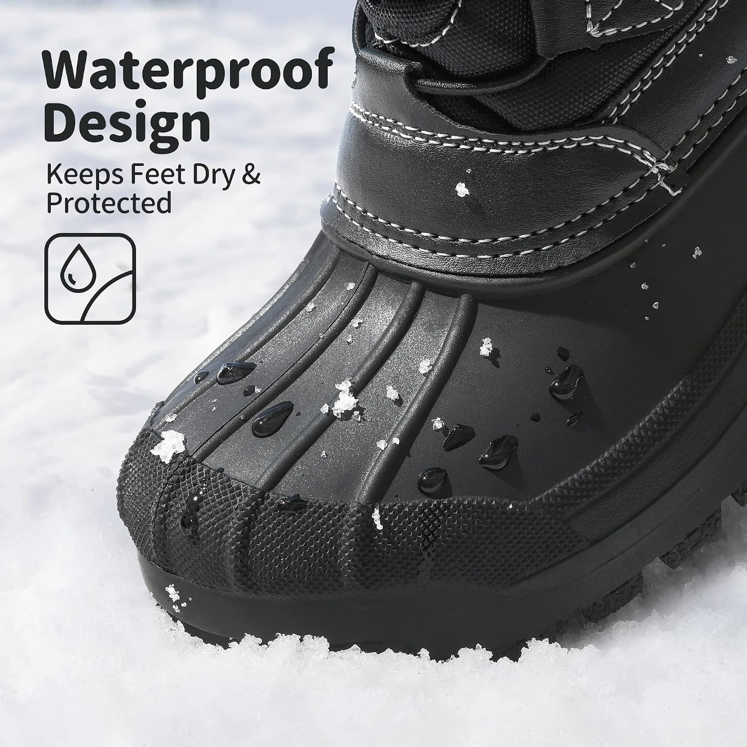Unisex Snow Waterproof Winter Boots | Warm Faux Fur Lined Outdoor Secure Grip Anti Slip Outsole Easy Wear Windproof