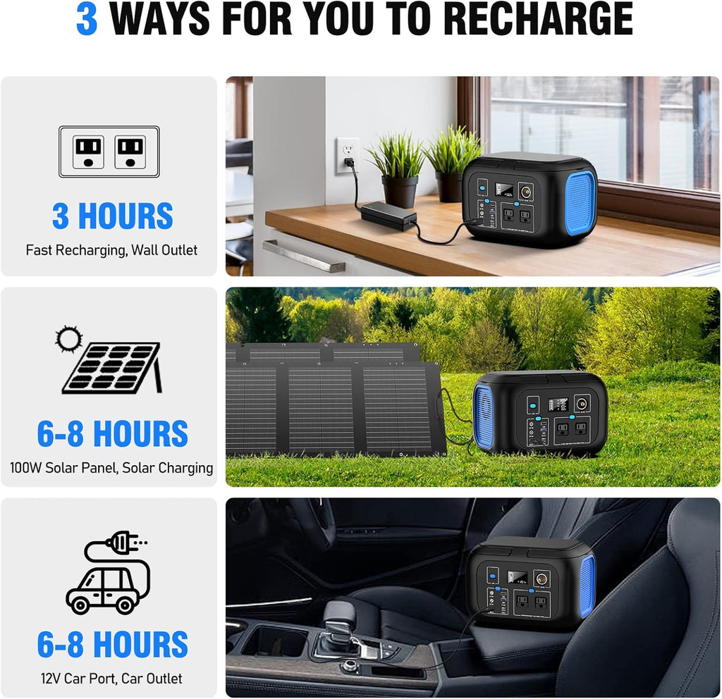 Portable Power Station 600W Power Bank 296Wh Solar Generator Lithium Battery Portable Generator Fast Charging with