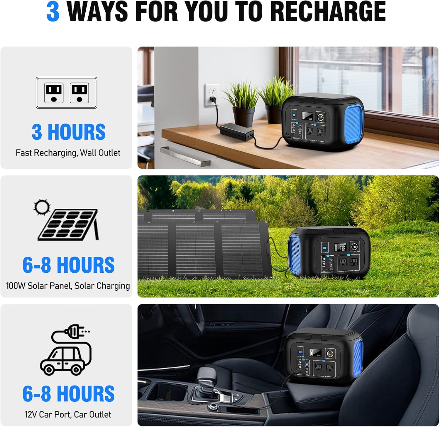 Portable Power Station 600W Power Bank 296Wh Solar Generator Lithium Battery Portable Generator Fast Charging with