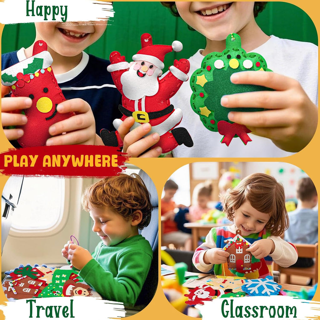 Christmas Sewing Kit for Kids Beginners, 12-in-1 Sew Your Own Felt Christmas Ornaments Craft Kit for Kids Girls &
