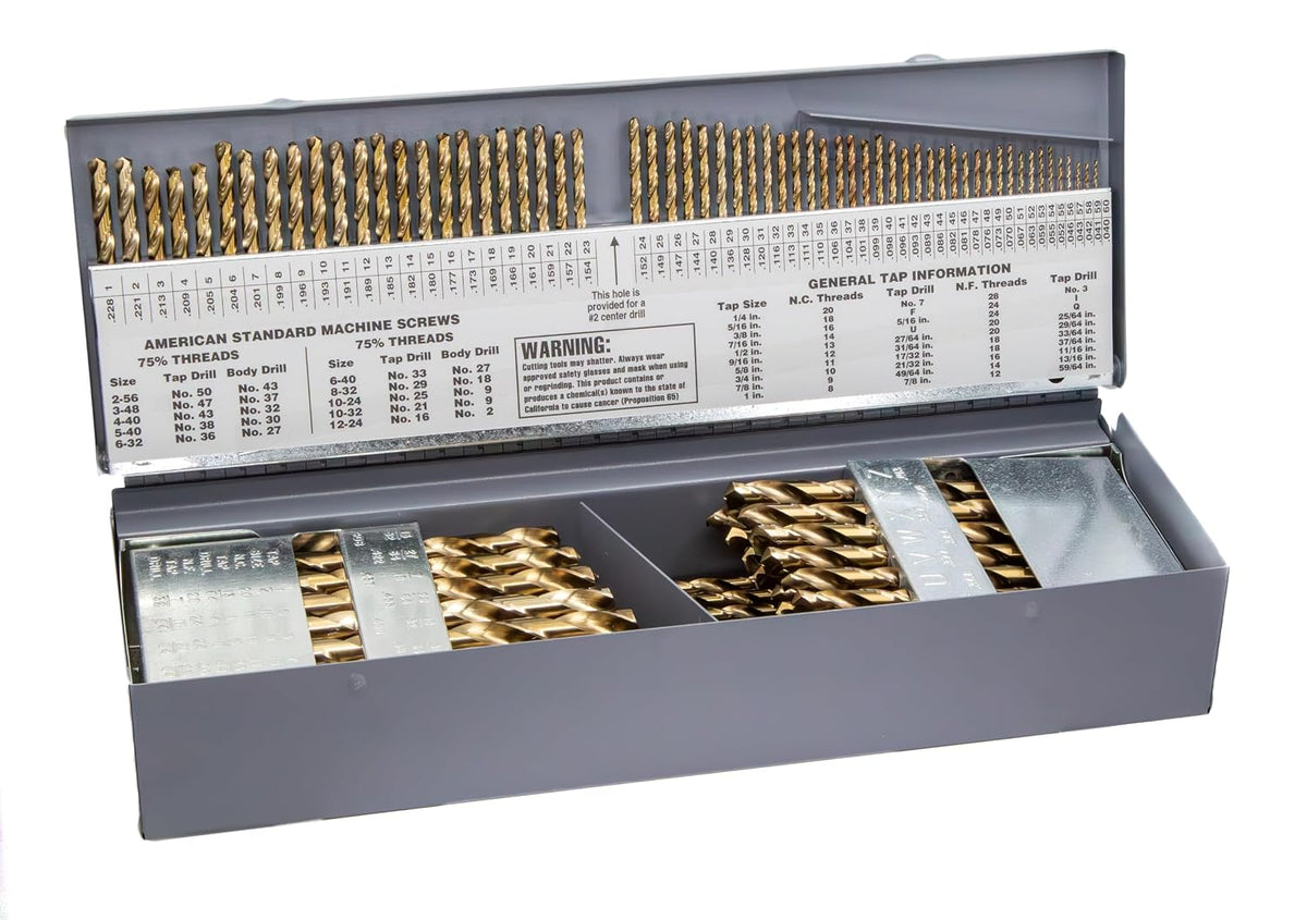 Drill America 115 Piece m35 Cobalt Drill Bit Set (1/16"-1/2", A-Z, #1-#60), DWDCO Series