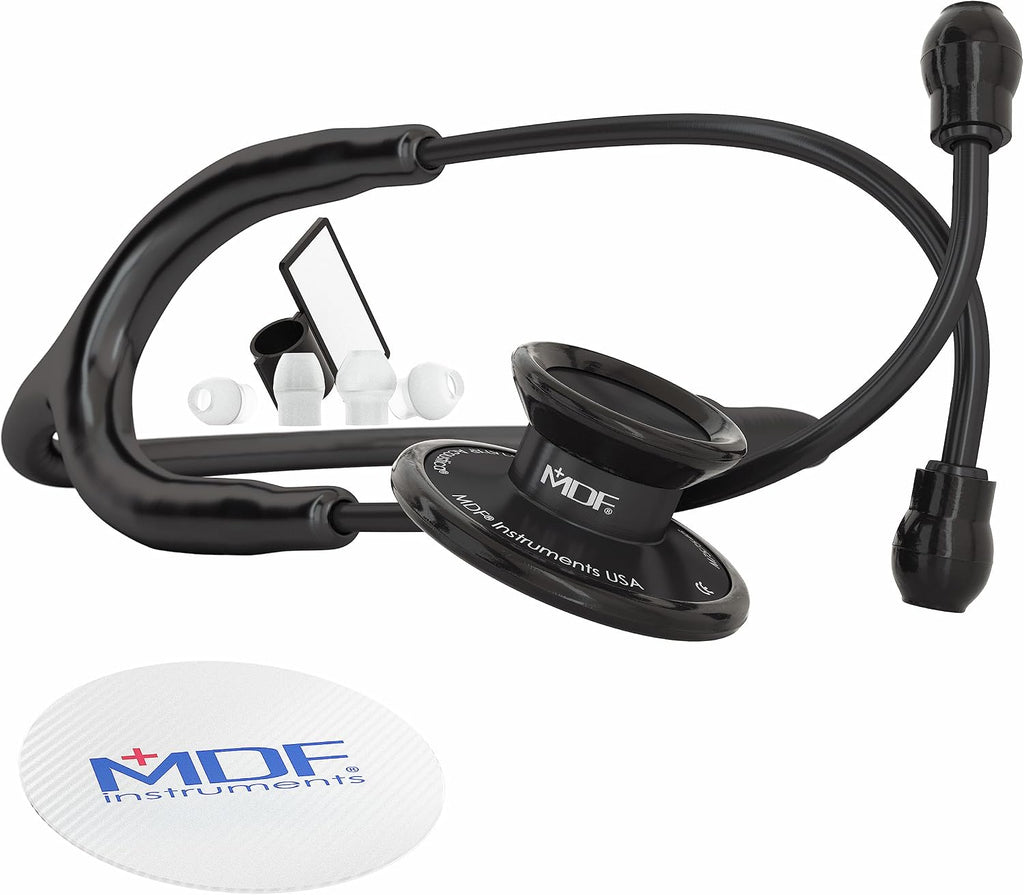 Acoustica Lightweight Stethoscope for Doctors, Nurses, Students, Home Health Use, Dual Head, Black Tube, Black