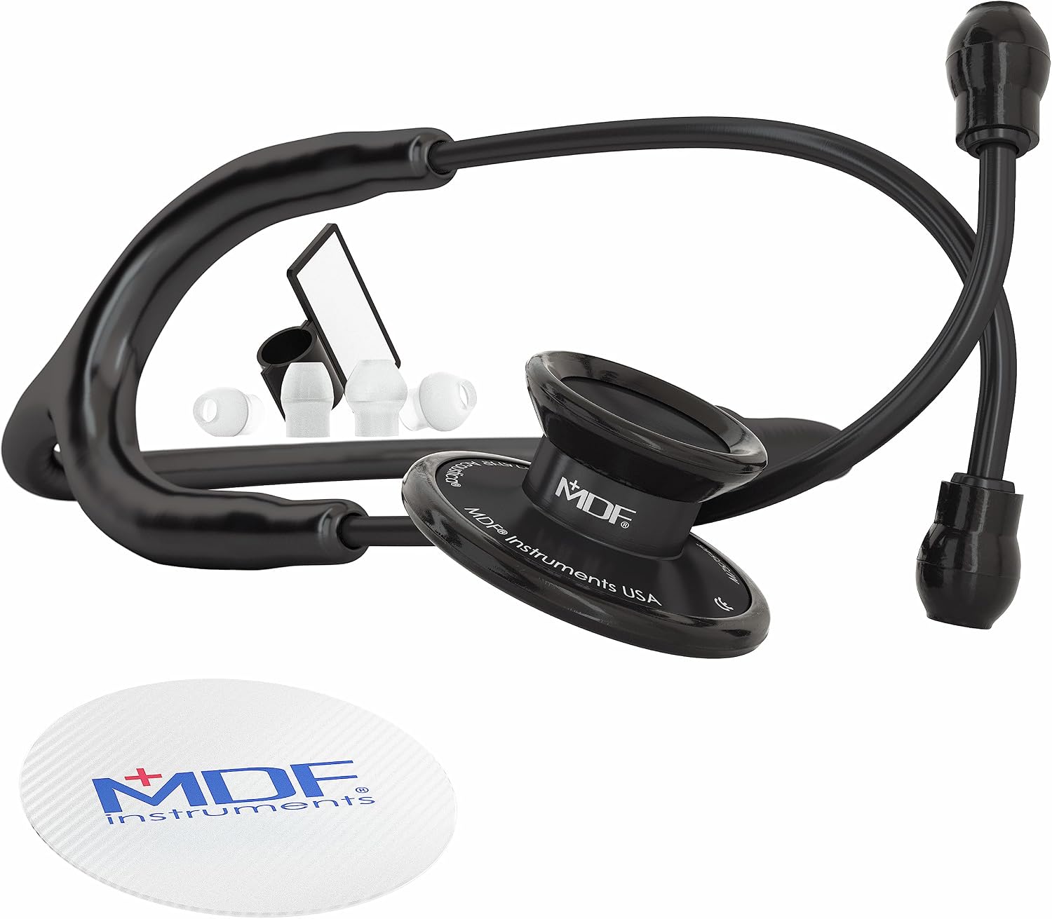 Acoustica Lightweight Stethoscope for Doctors, Nurses, Students, Home Health Use, Dual Head, Black Tube, Black