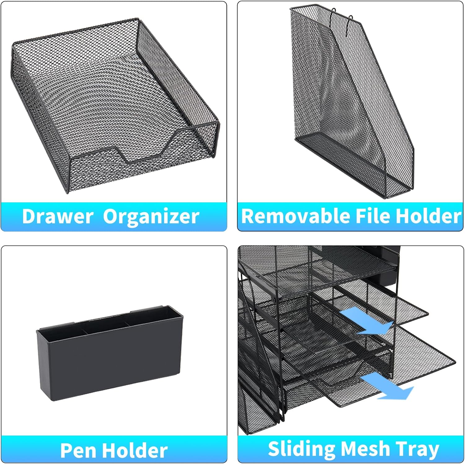 Desk Organizers and Accessories, 5-Tier Paper Letter Tray Organizer with File Holder, Drawer & Pen Holder, Office