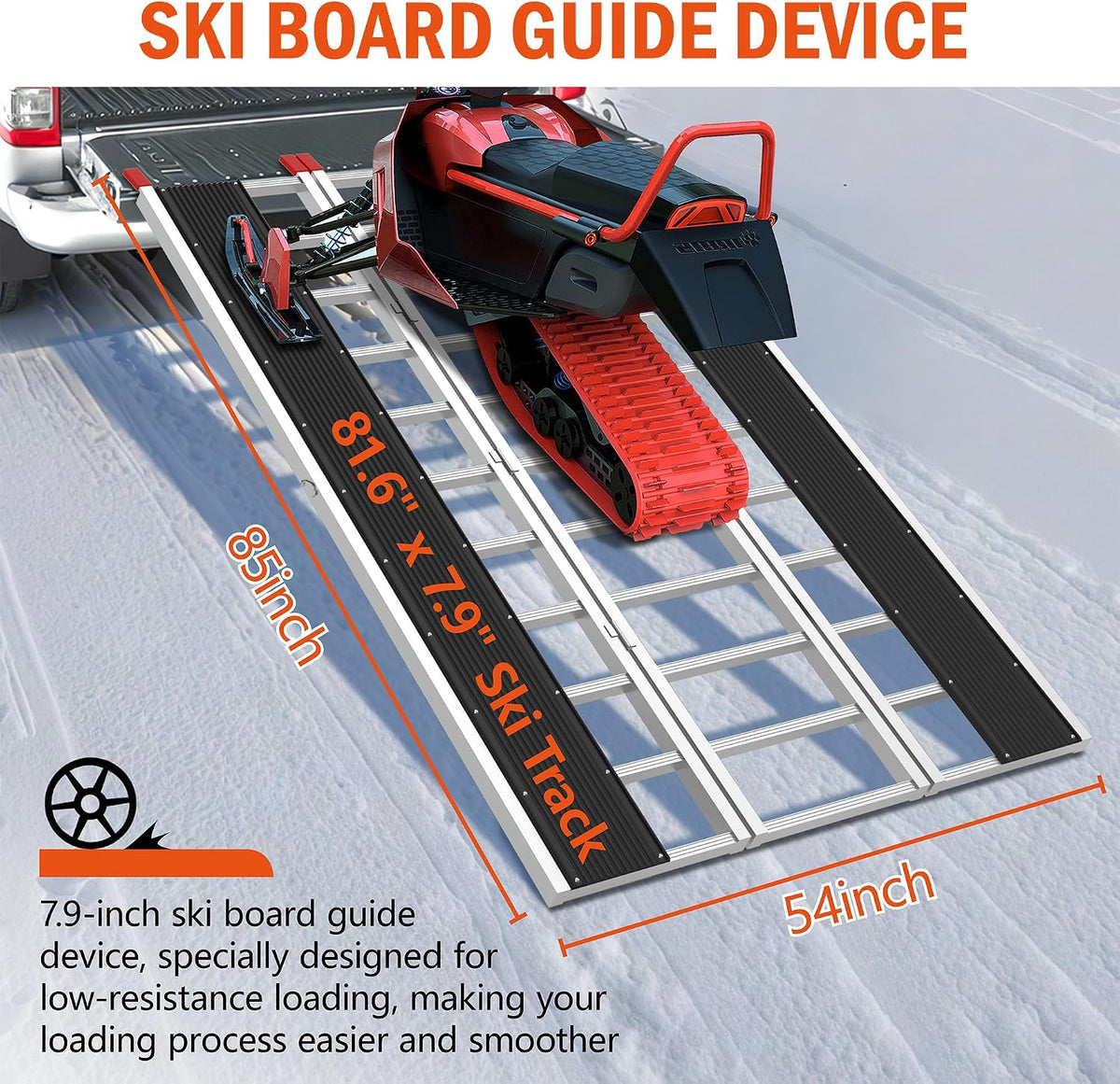 85" x 54" Aluminum Foldable Ramp, Snowmobile Loading Ramp with Wide Glides, Loading Ramps, 1500 LBS Capacity Loading
