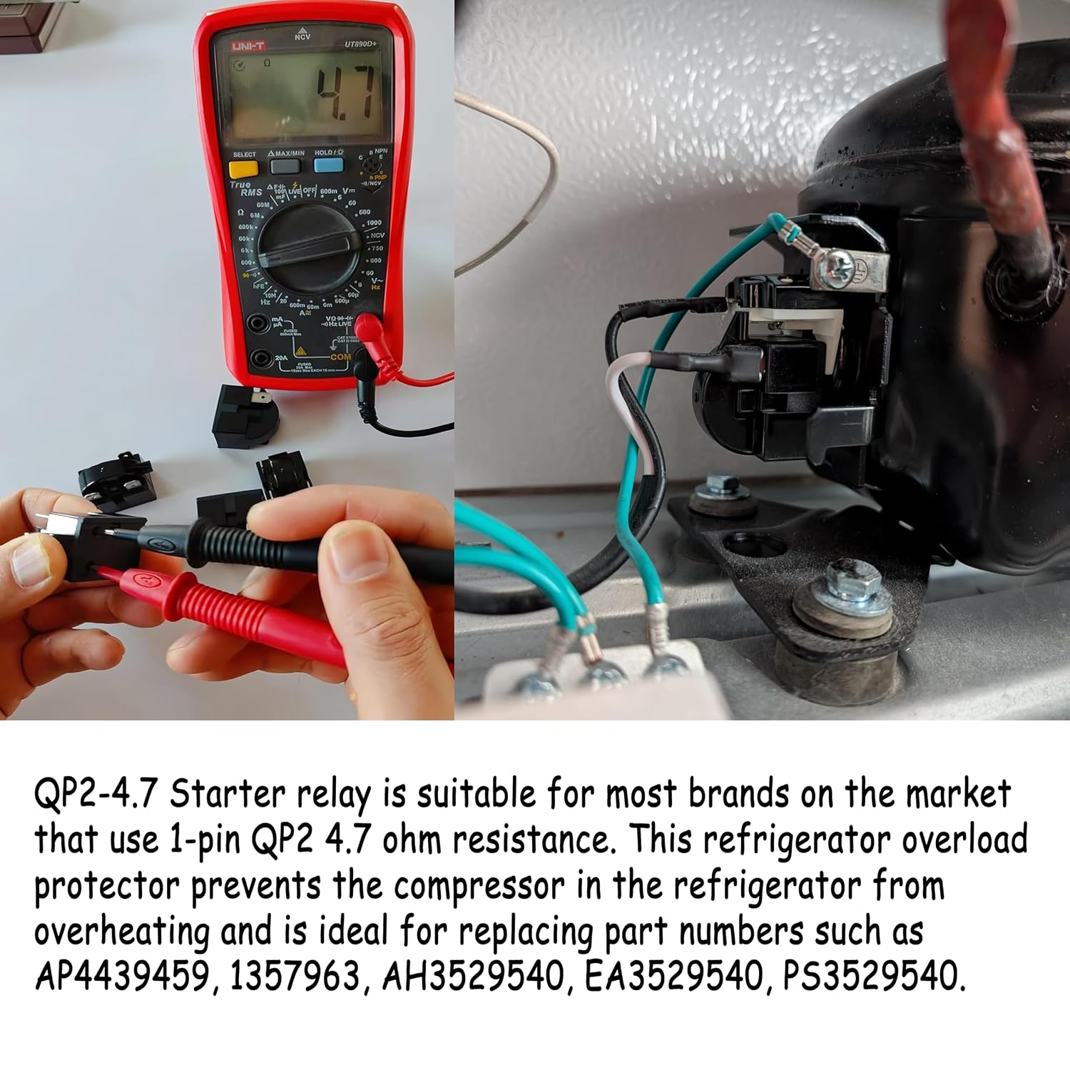 1Pin QP2-4R7 PTC Starter/Start Relay Refrigerator Overload Protector Compatible with Vissani Danby LG Mini