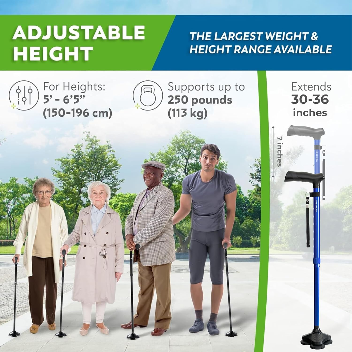 Walking Cane for Men & Women Foldable, Adjustable, Heavy Duty, Free Standing, All Terrain, Collapsible Walking Sticks