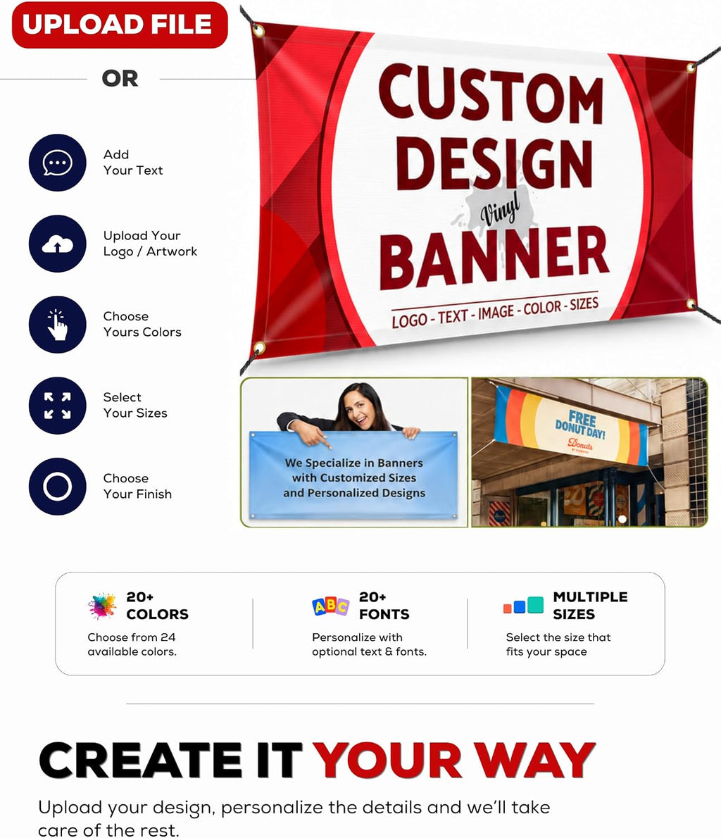 Custom Banner - Make Your Own Banners and Signs Customize for Business Advertisings, Birthdays, Weddings, Graduation