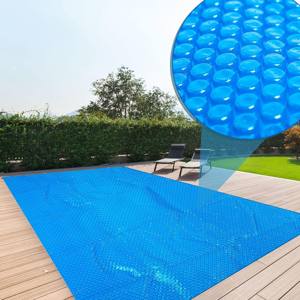 12 x 24 ft Blue Rectangle Solar Pool Cover 16 Mil Solar Blanket for Above Ground Inground Pools Heavy Duty Floating