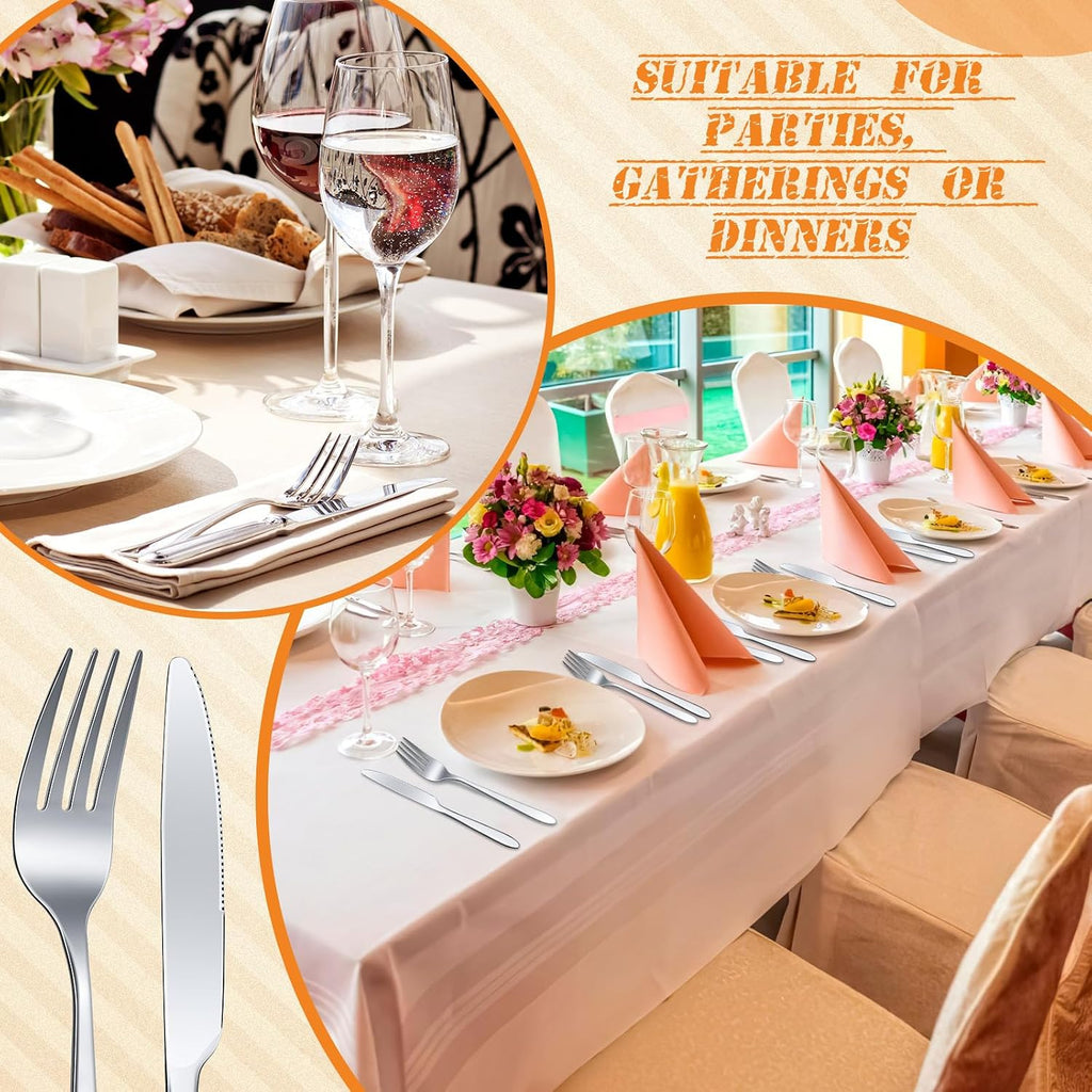 200 Pcs Forks and Knives Stainless Steel Set, Silver, Simple