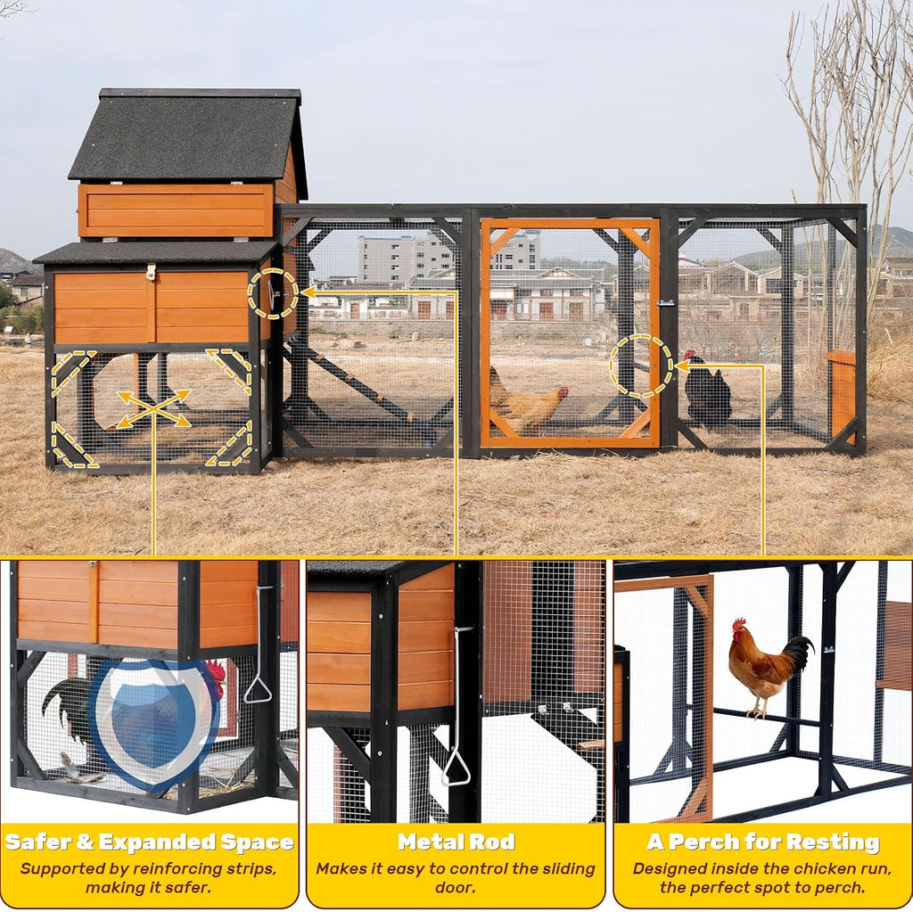 120" Large Wooden Chicken Coop with Run for 6-10 Chickens