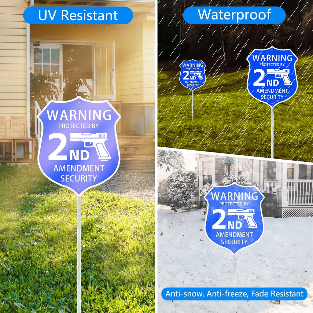 9" x 28" Protected by 2nd Amendment Home Security Sign, Shield Shape | No Trespassing Sign with Stakes, House Yard