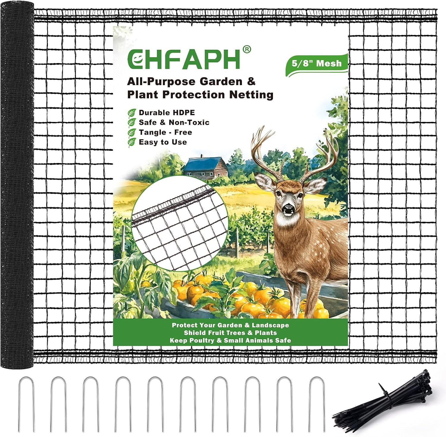 Deer Fence for Garden 4ftx50ft, Plastic Mesh Garden Fencing with Pre-Strung Reinforced Edge, Durable Temporary