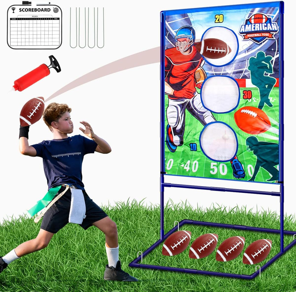 Football Toss Game with 4 Inflatable Balls Sports Outdoors Toys for Boys | Football Games Throwing Target Backyard