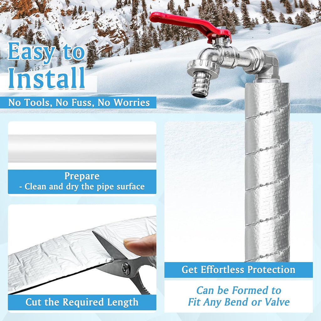 Extra Wide Pipe Insulation Wrap 4" x 32.8 Ft, Self Adhesive Foam and Foil Tape for Winter Freeze Protection, AC Line