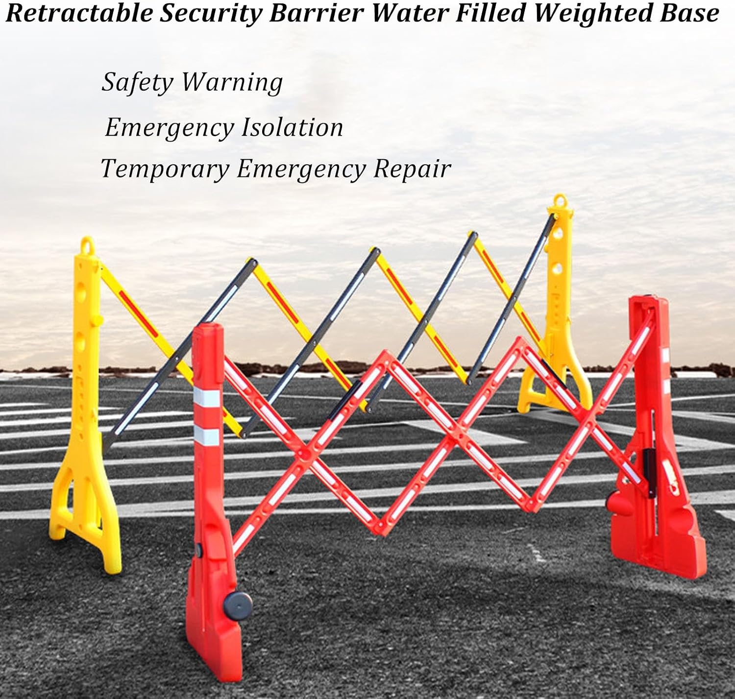 Traffic Barricade Fence with Weighted Base, Safety Barricade for Outside | Expandable Mobile Barricade System