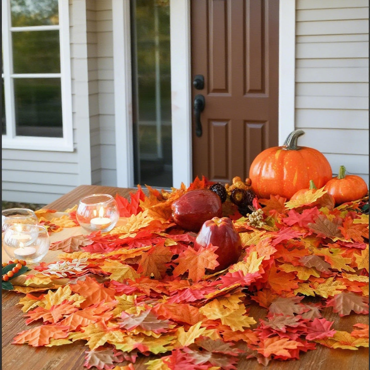 300PCS Artificial Maple Leaves 6 Assorted Mixed Fake Fall Maple Leaf