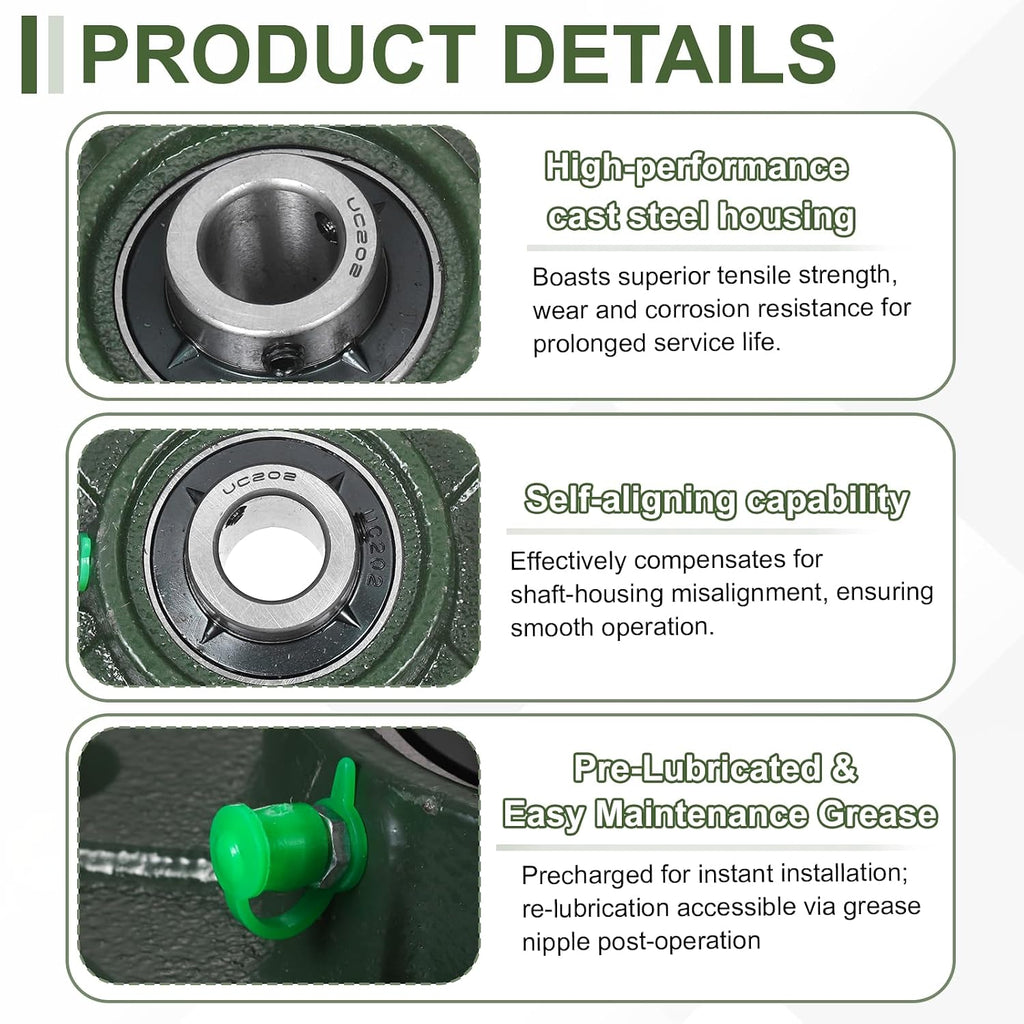 uxcell UCF202 Pillow Block Bearings, 15mm Bore Self Alignment, (ABEC3)