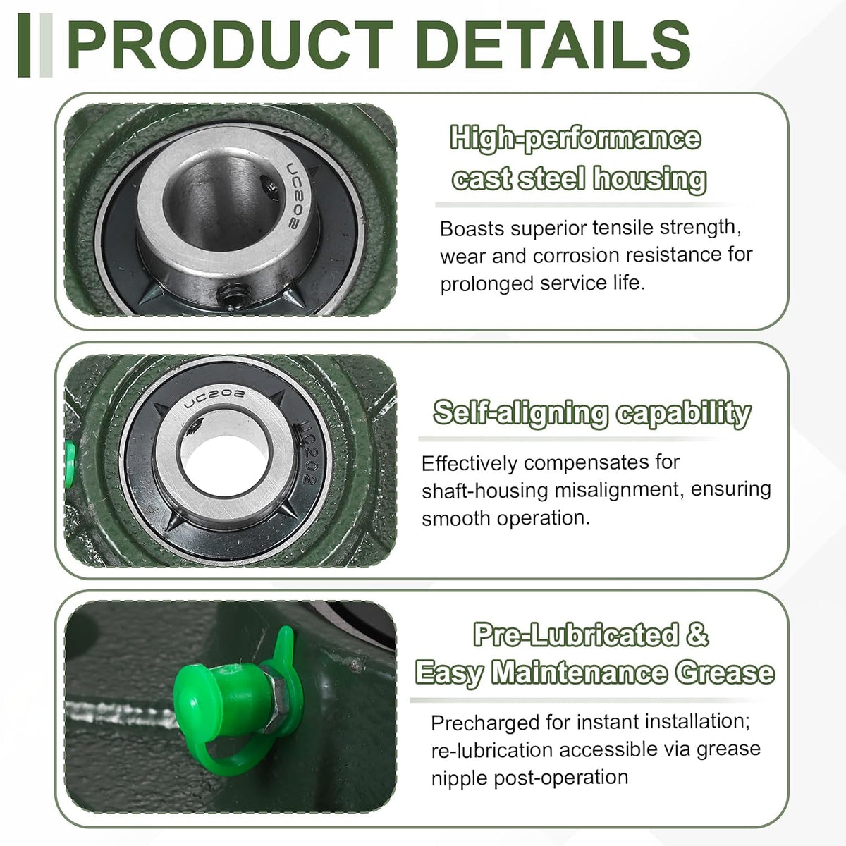 uxcell UCF202 Pillow Block Bearings, 15mm Bore Self Alignment, (ABEC3)
