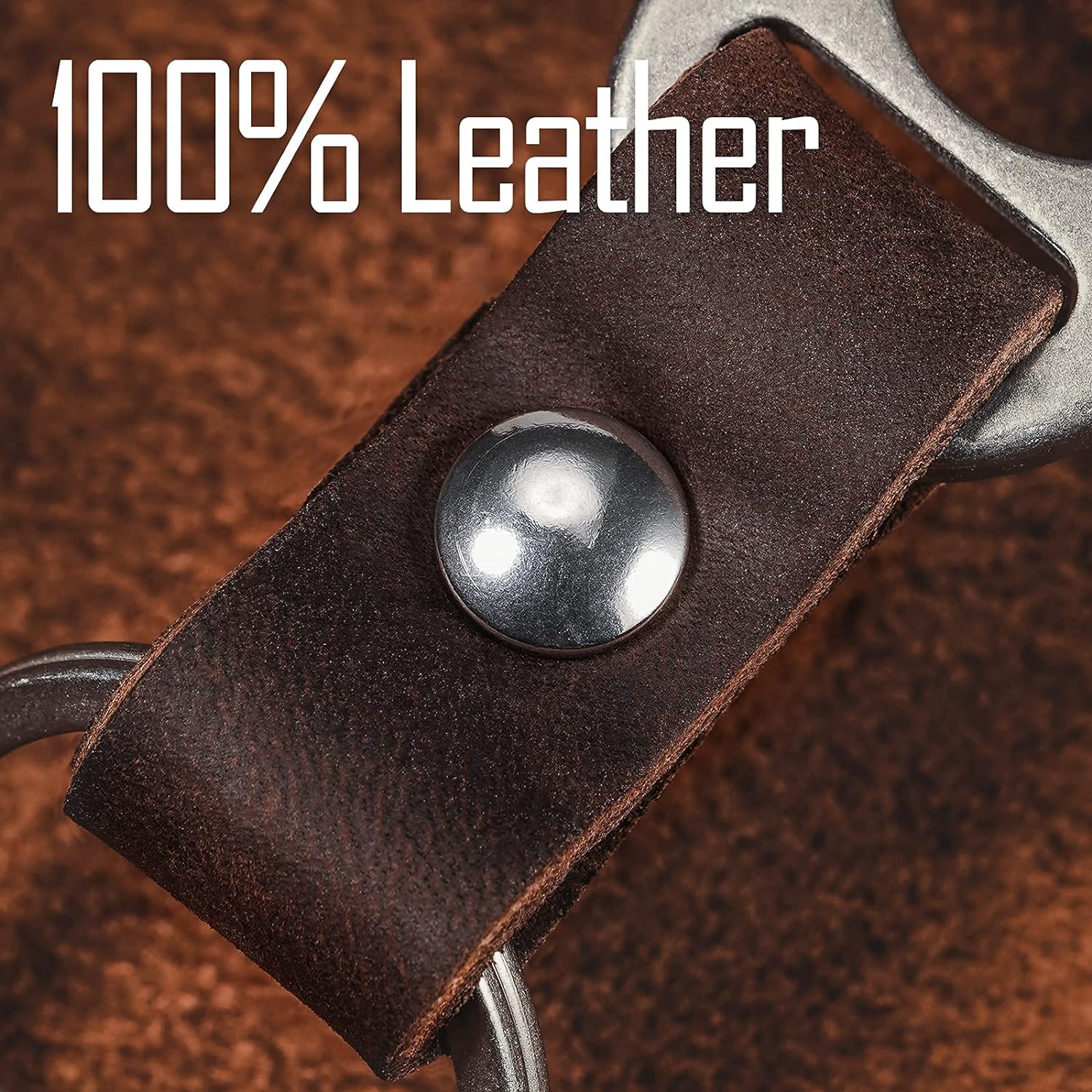 KM02 Titanium Belt Clip Carabiner Leather Keychain Holder with Removable Stainless Steel Key Ring