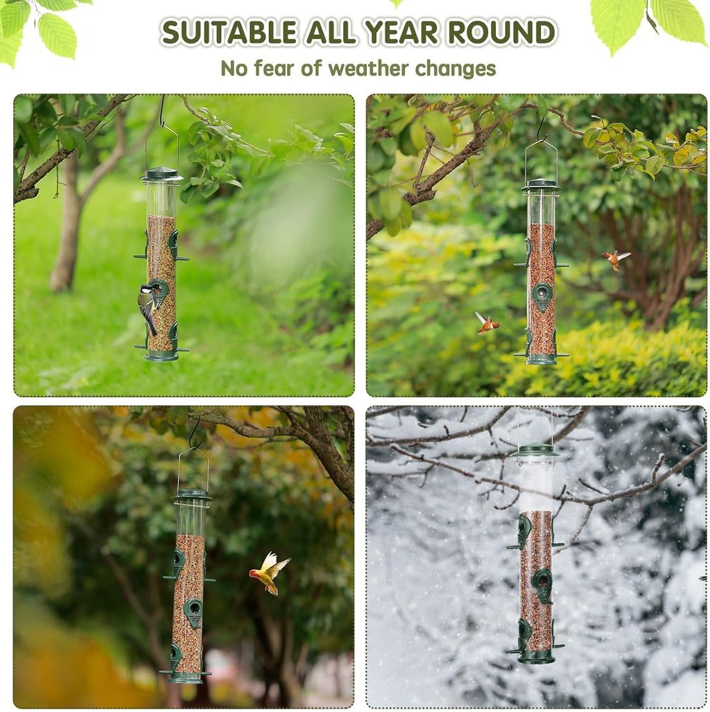 Metal Bird Feeder Tube Hanging Wild Bird Seed Feeder Aluminum Six Port Bird Feeders,1.4 mm Extra Thick Solid Tube
