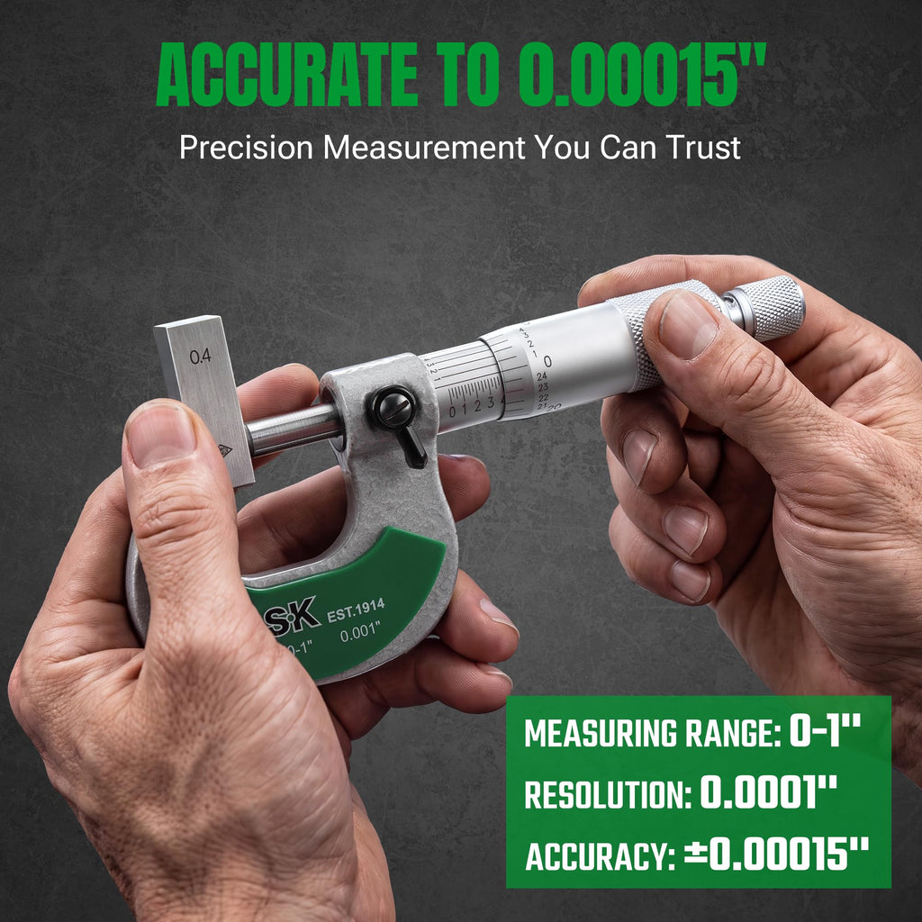 SK 0-1" Outside Micrometer, 0.0001" Resolution, ±0.00015" Accuracy