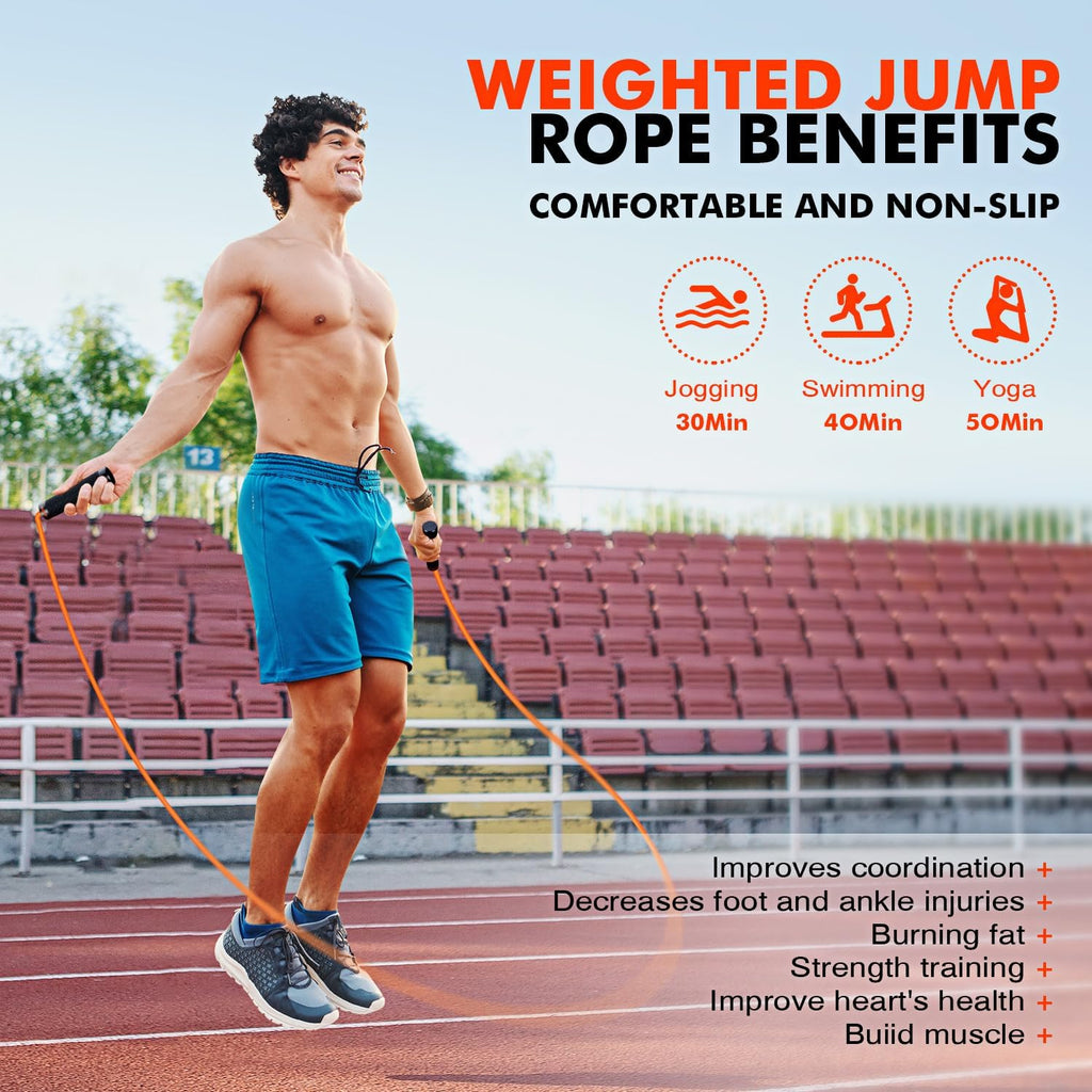 Jump Rope, Weighted Jump Rope for Men Women, Adjustable 1lb Heavy Skipping Ropes, Suitable for Boxing, Cardio, Home