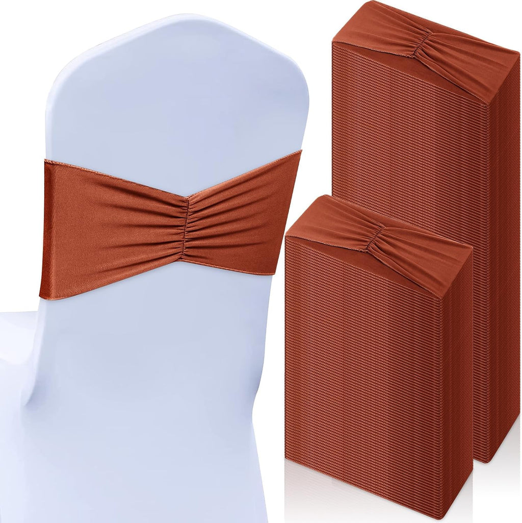 100Pcs Spandex Chair Sashes Bow Elastic Band Ties, Terracotta