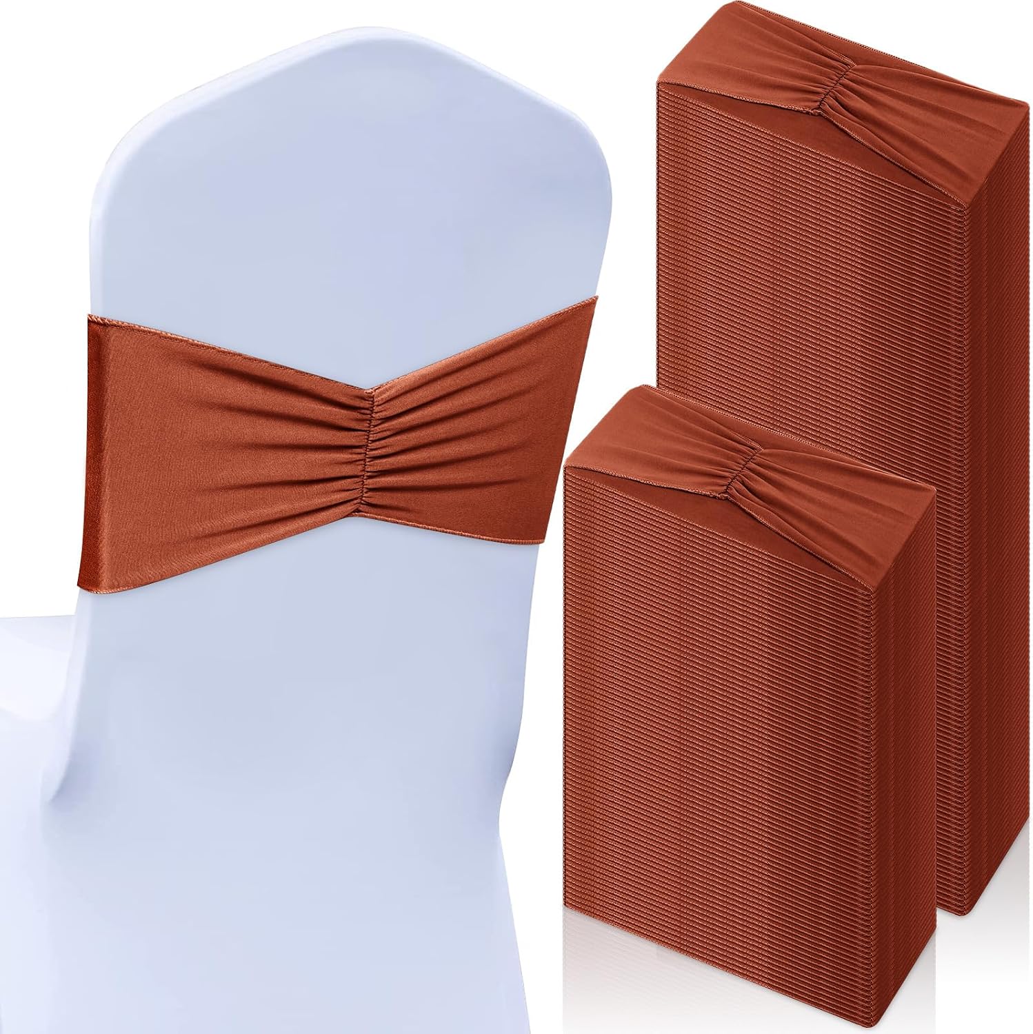 100Pcs Spandex Chair Sashes Bow Elastic Band Ties, Terracotta