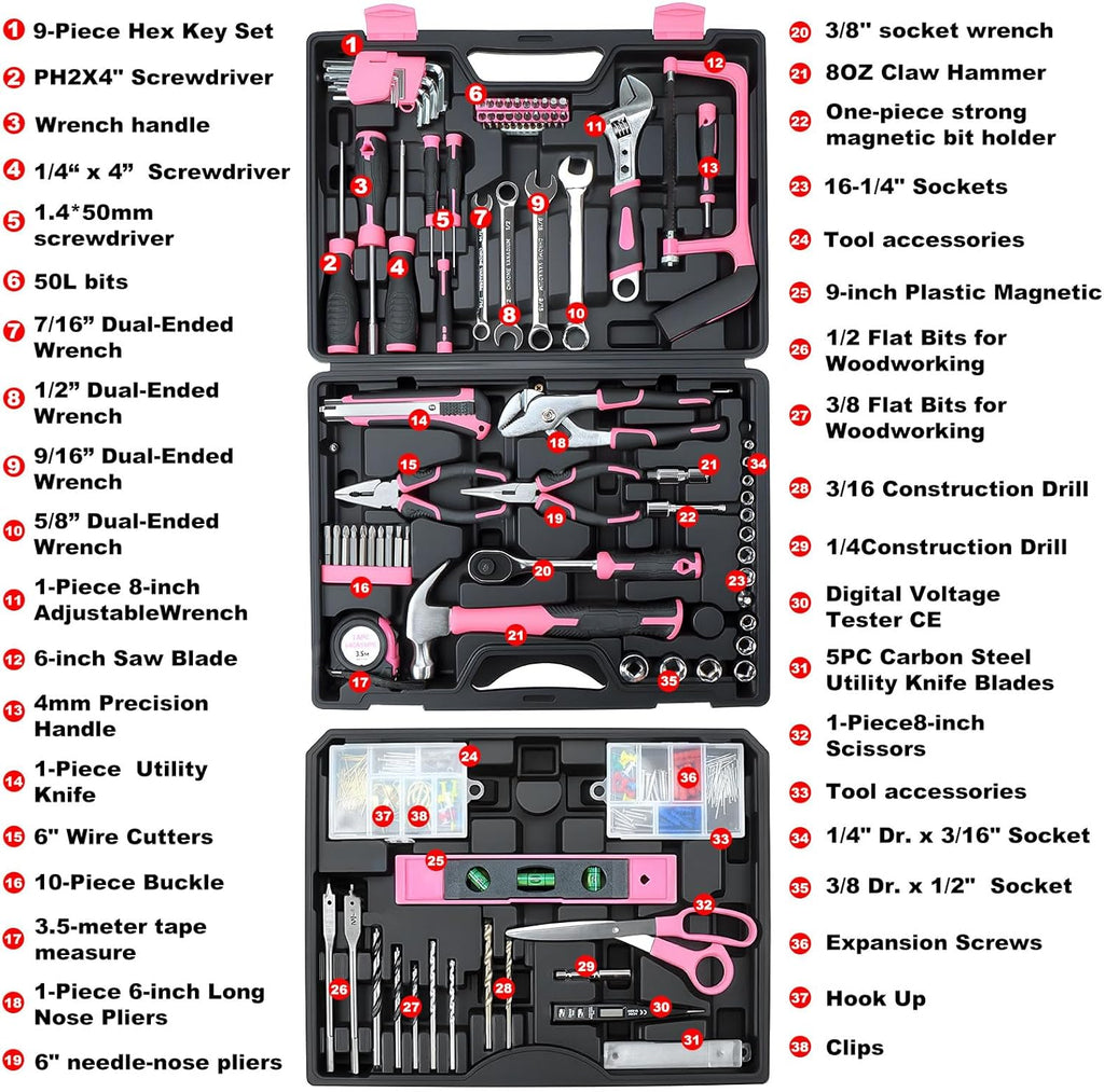 Tool Set- 412 Piece Home Repair/Auto Tool Kit, Storage Organizer with Drawers, Toolbox Storage Case for Women & Men