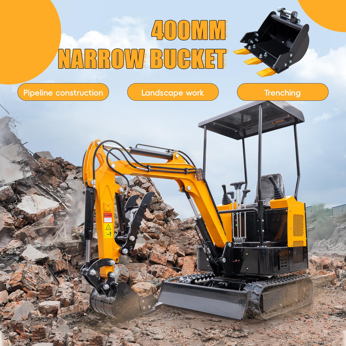 15.75in/400mm Mini Excavator Bucket, Trench Buckest Suitable for Most 0.8-1.8 Tons Small Excavators, Trenching Digger